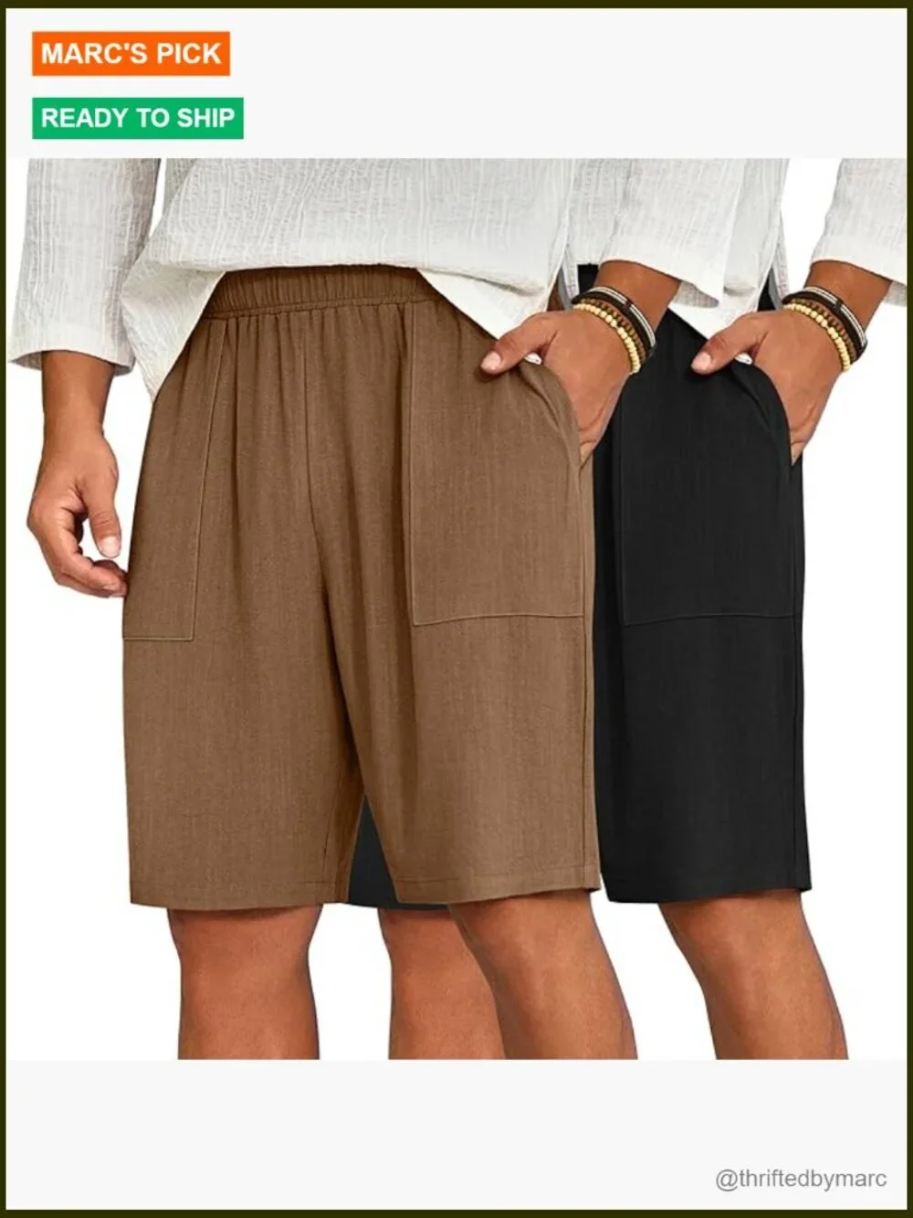 Men's Big & Tall Linen Bermuda Shorts, Elastic Waist Flat Front Summer Casual